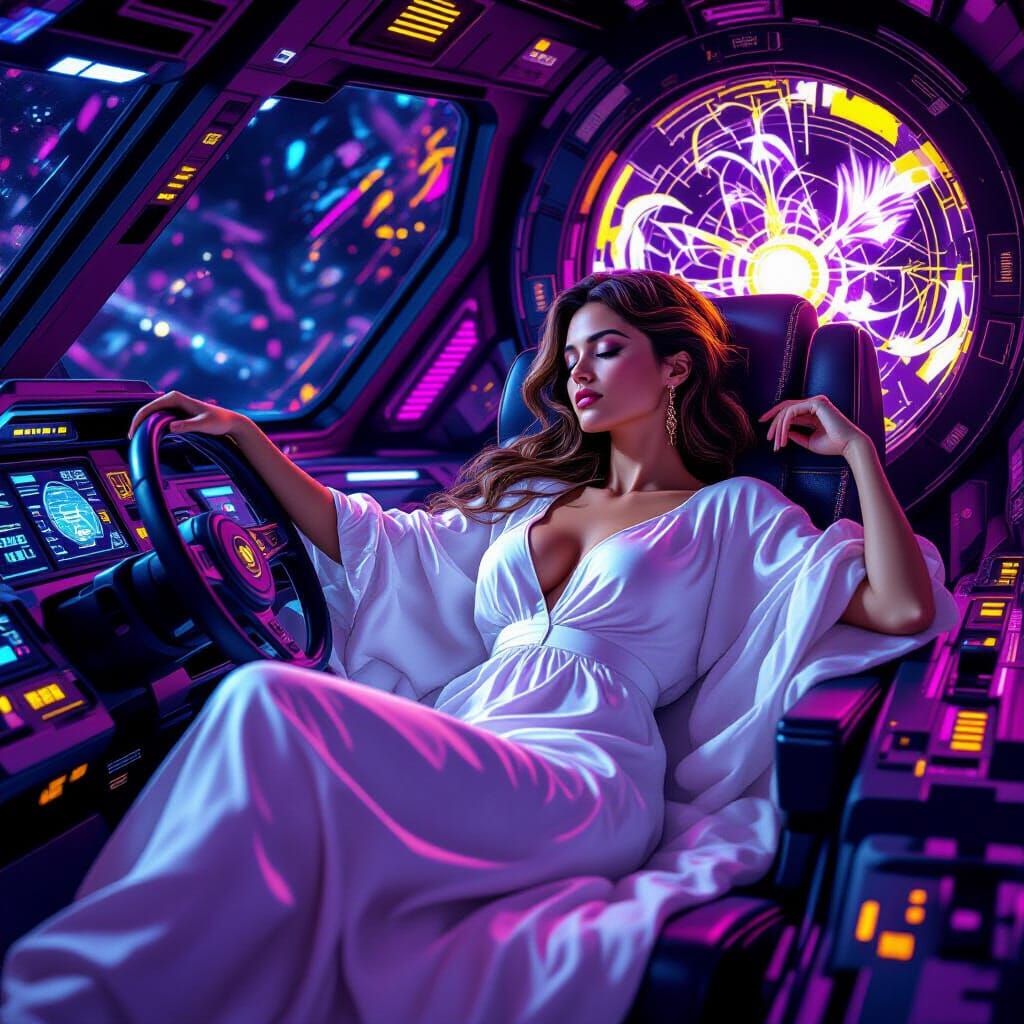 Sleeping Spaceship Pilot in Futuristic Cockpit