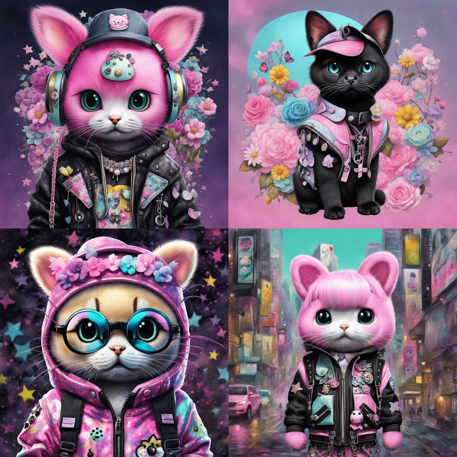 Pastel Goth Sanrio Animal: Mixed Media Collage