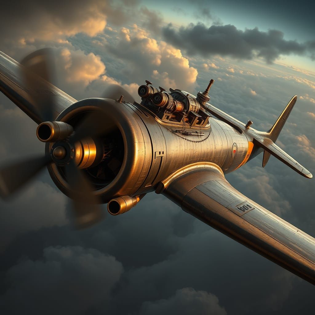 Steampunk Warplane in Dramatic Digital Matte Painting Style