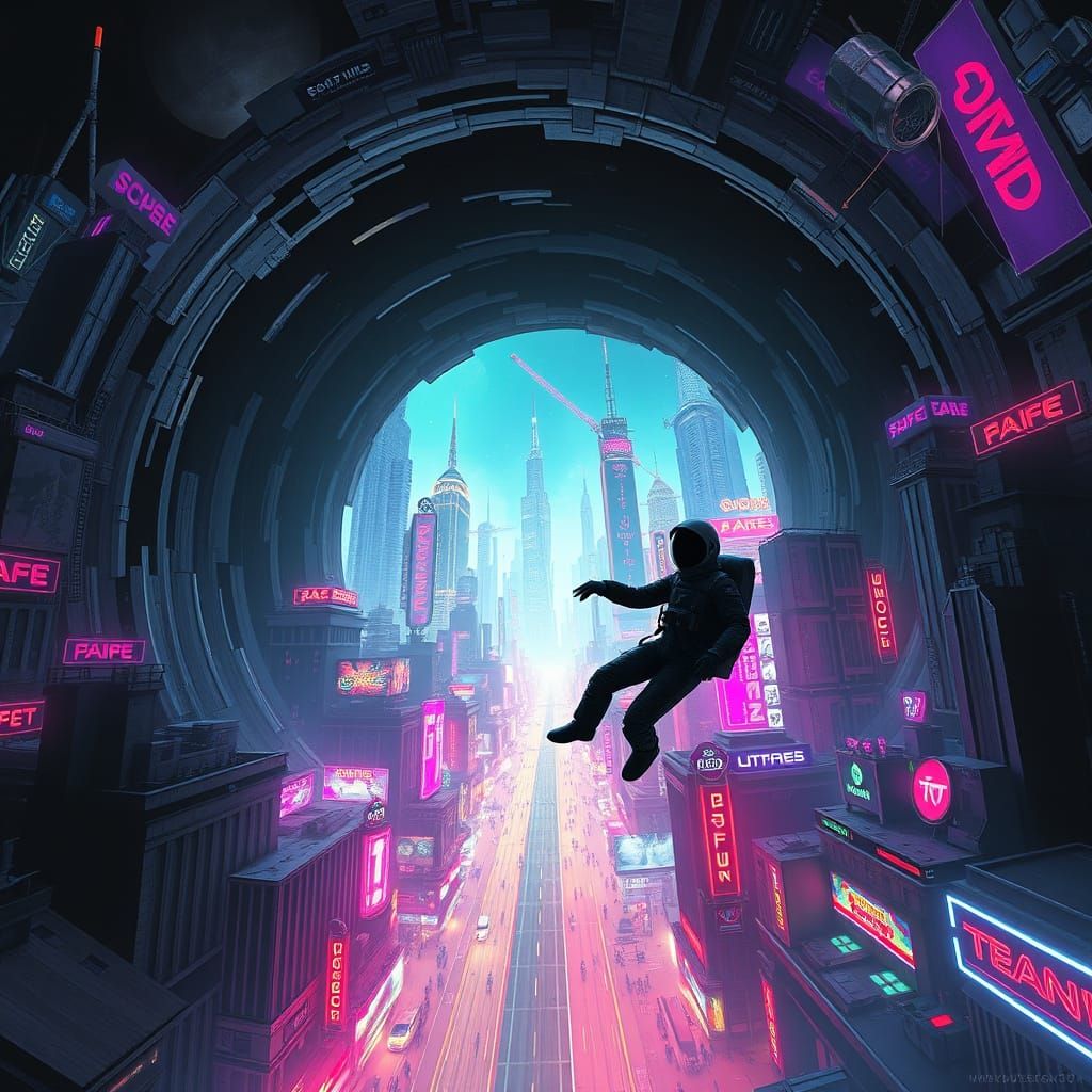 Astronaut Falls into a Cyberpunk Black Hole