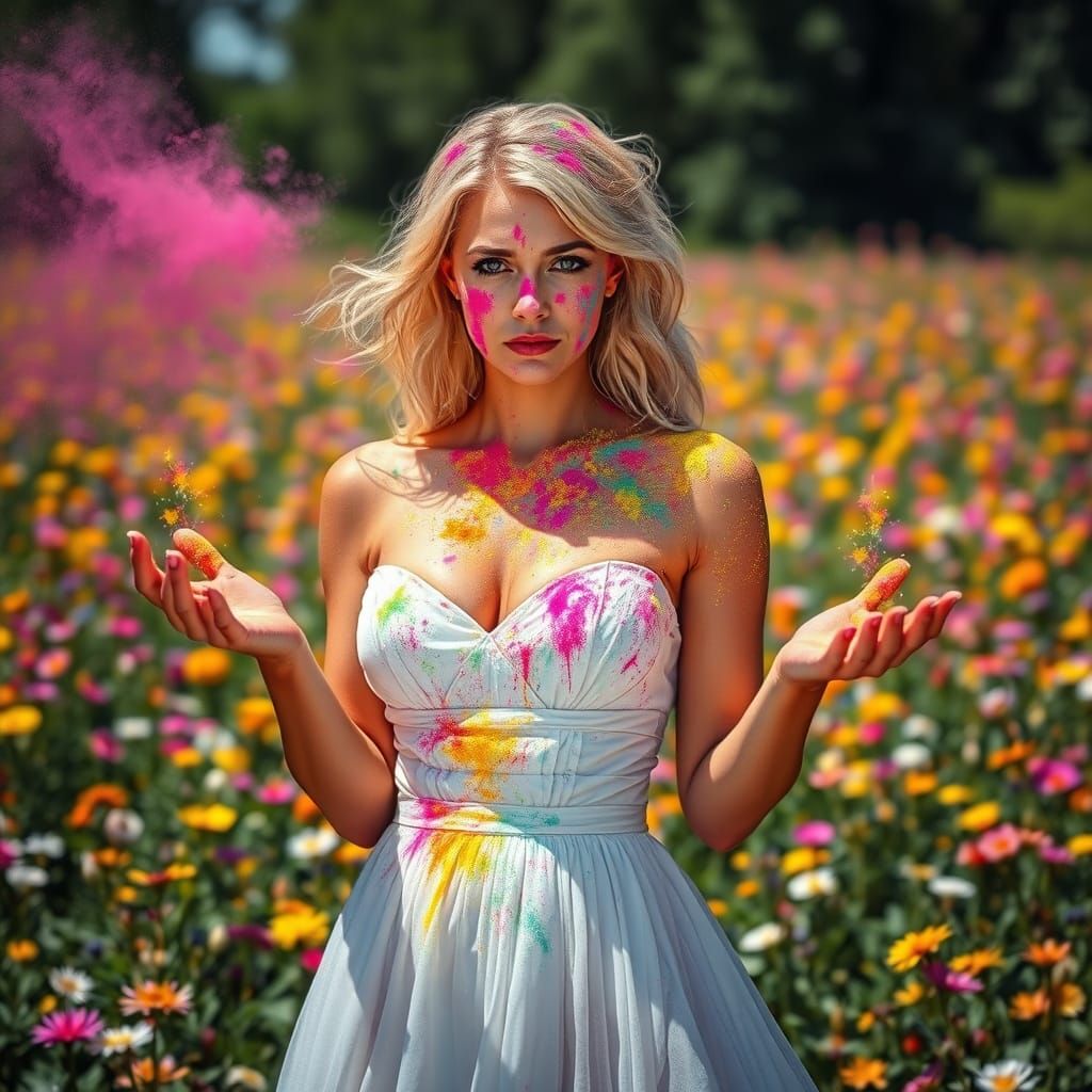 Enchantress's Colorful Magical Mishap in Hyperrealistic Styl...