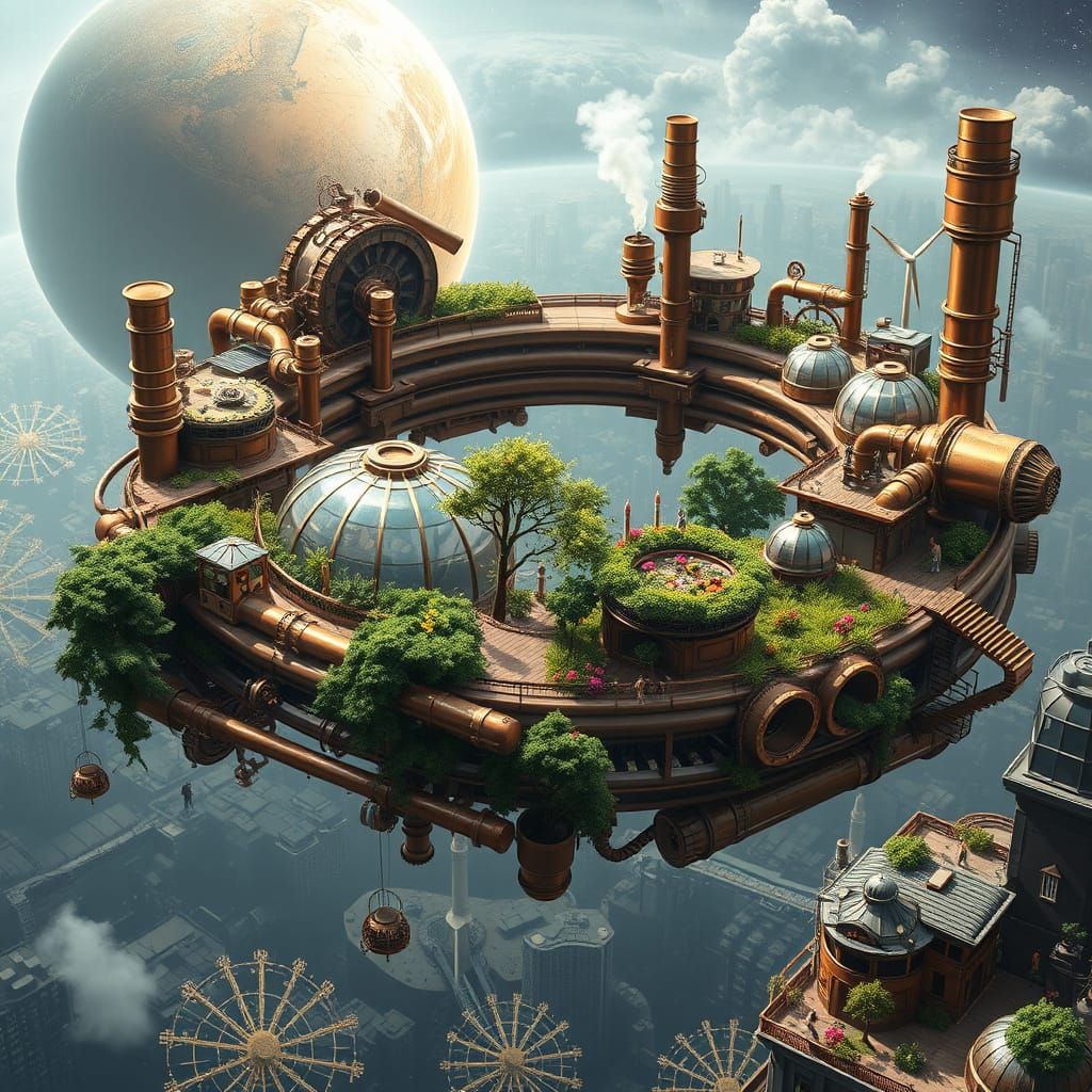 Surreal Steampunk Ring Harmonizes Industrial and Eco-Friendl...