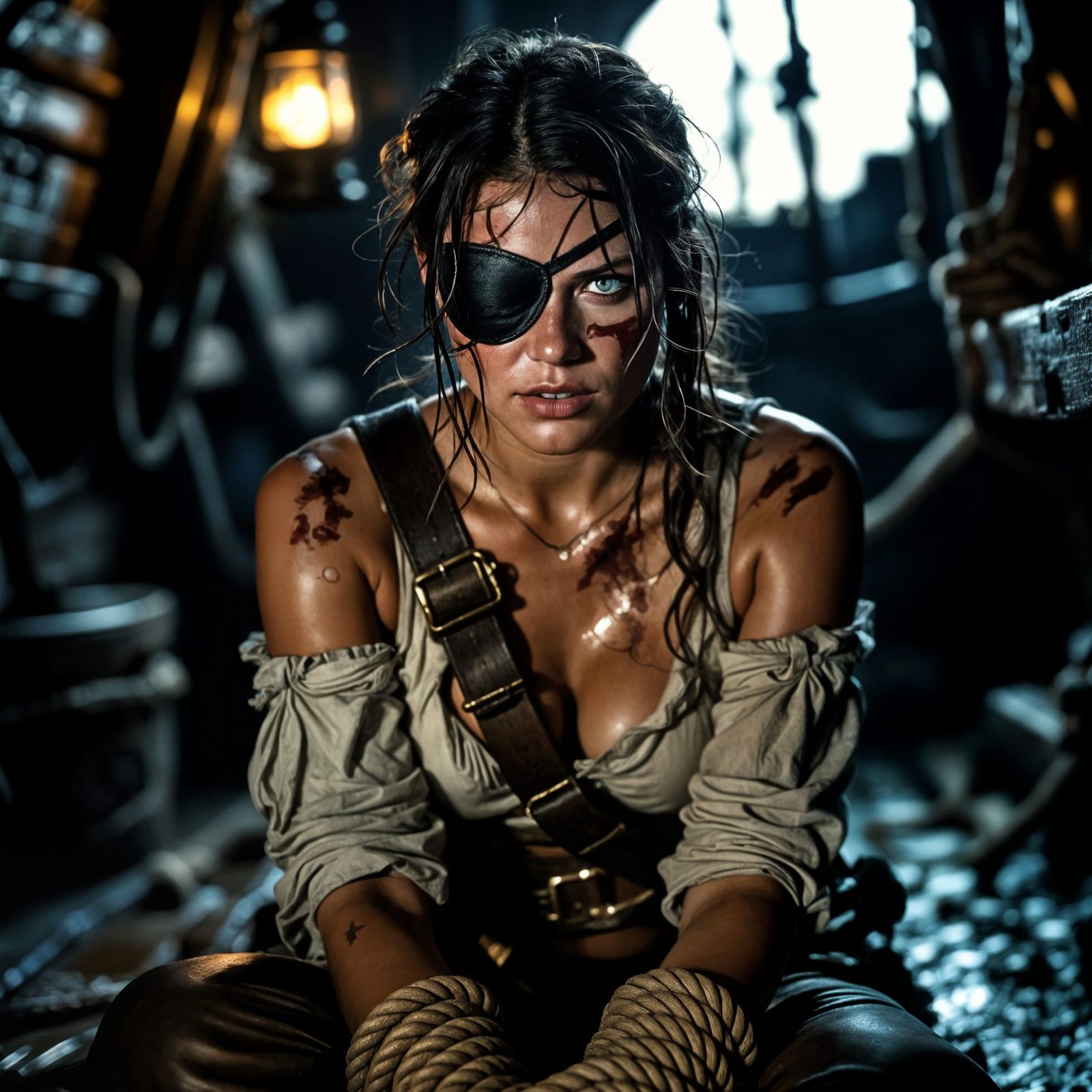 Anxious Pirate Captive Below Deck