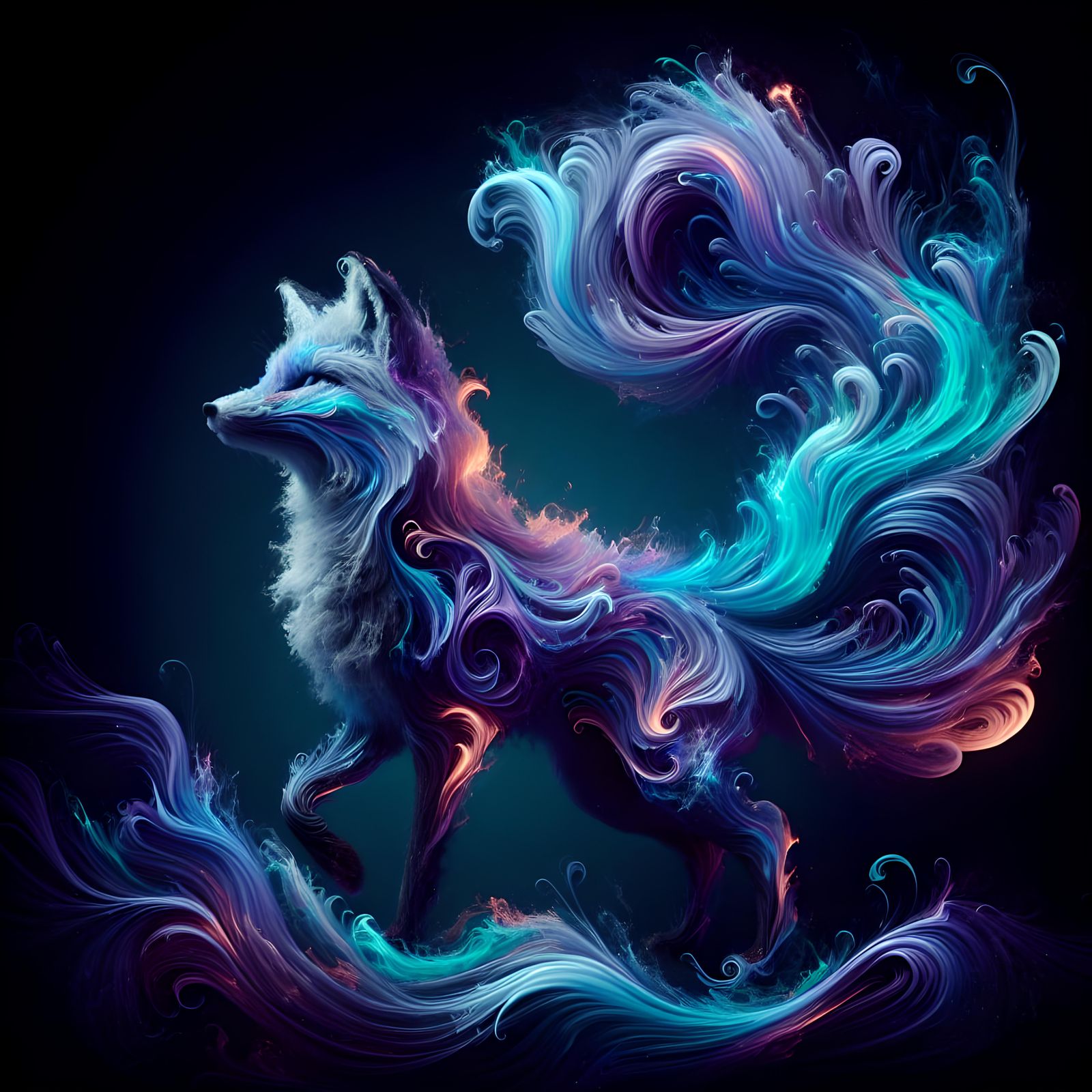 Ethereal Fire Fox in Shades of Blue and Purple