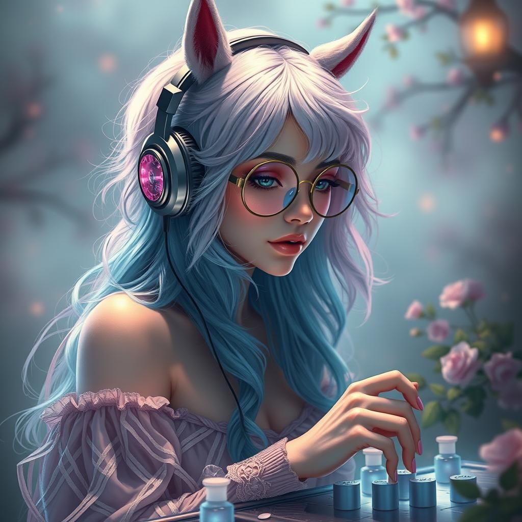 Woman DJ with Braided Hair in Ethereal Fantasy Style