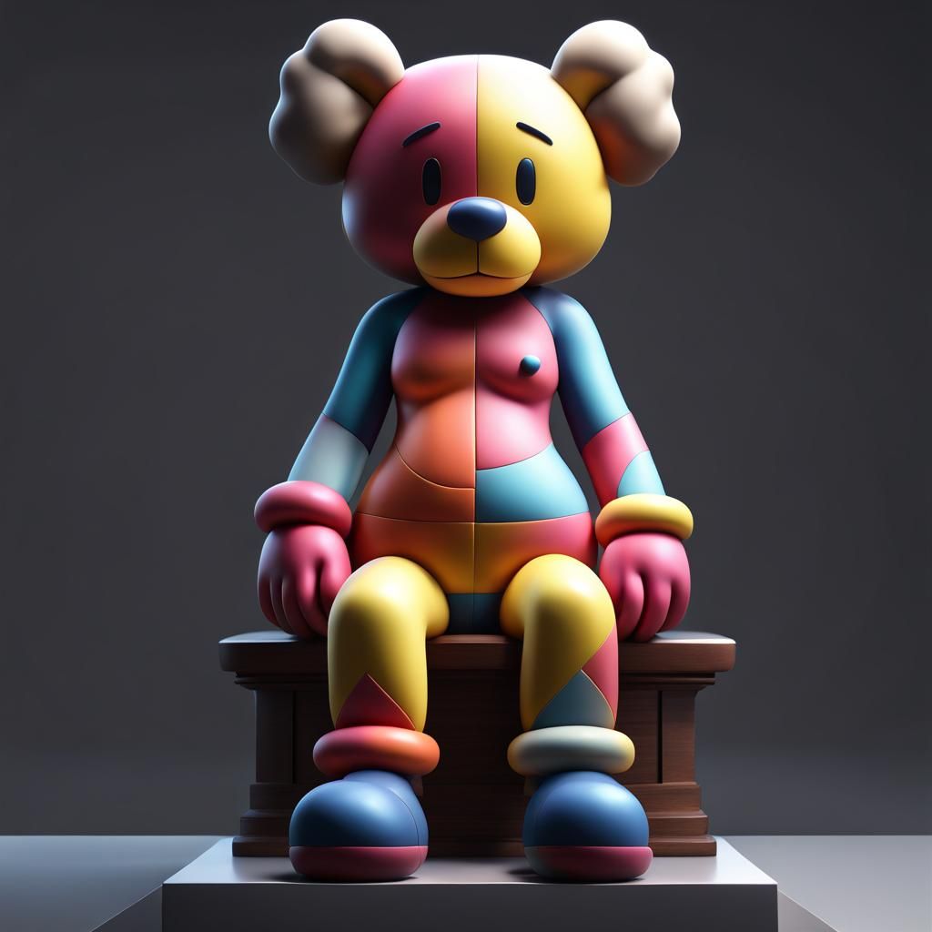 Kaws-Like Bear Figure in T-Pose: Digital Art