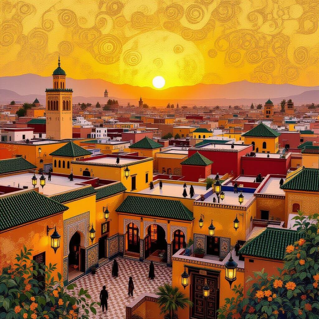 A golden sunset over a maze of rooftops