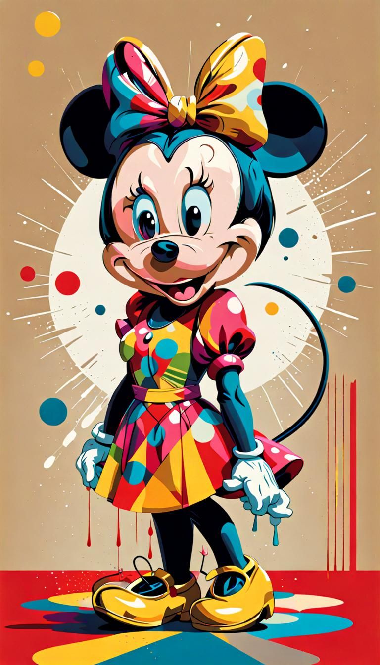 Minnie Mouse Pop Art Screen Print in Bauhaus Style