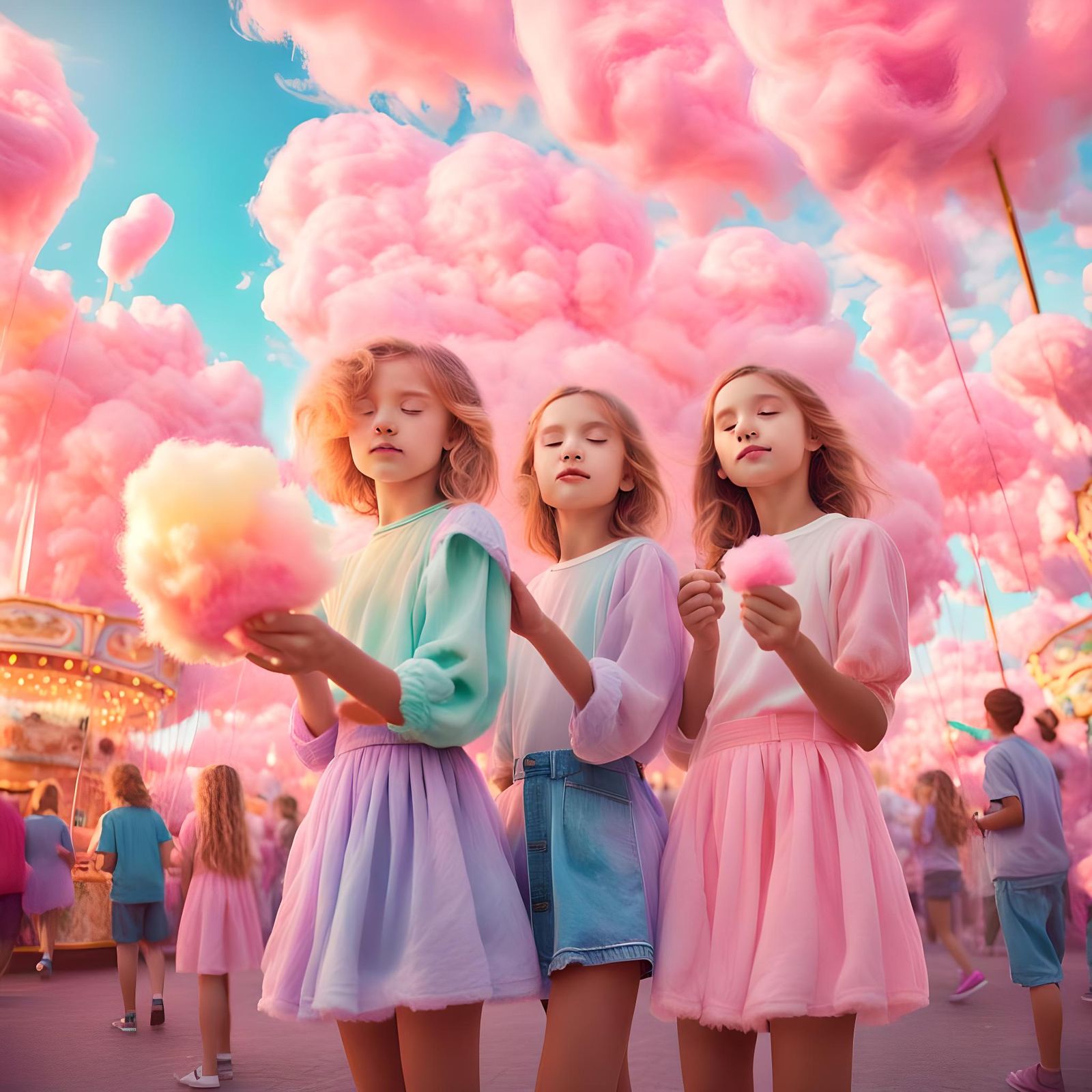 Pink Cotton Candy Stand at Carnival with Sunshine