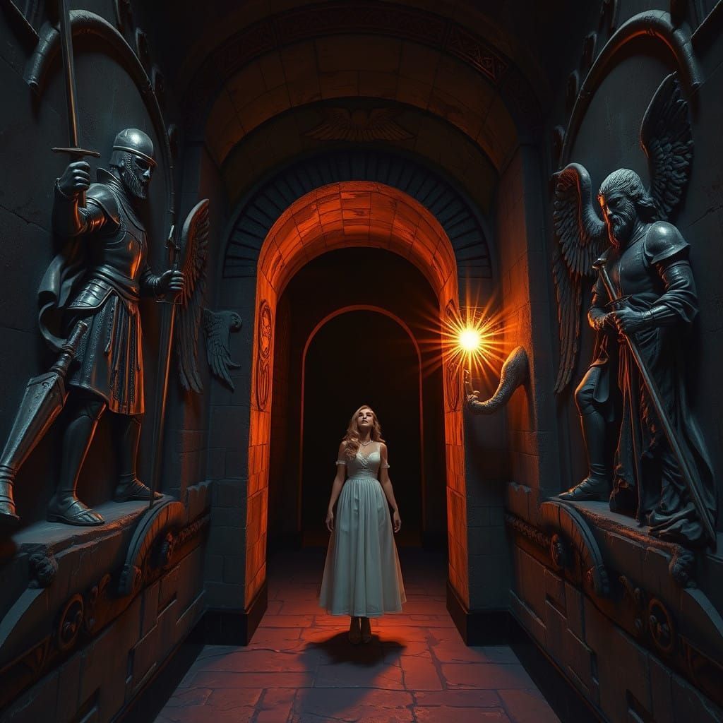 Mysterious Krypta Entrance in Neon-Lit Fantasy Style