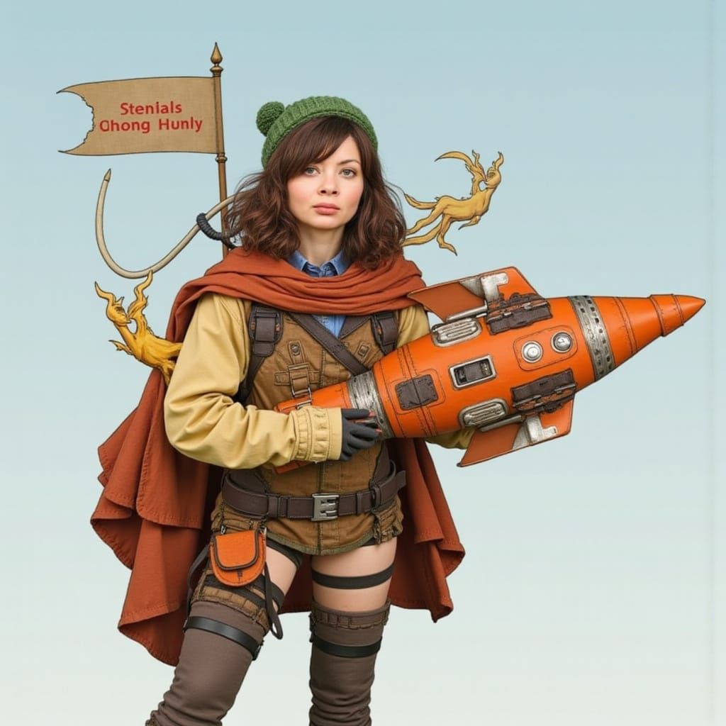 Whimsical Woman Rocketeer in a Playful Dwarven Costume