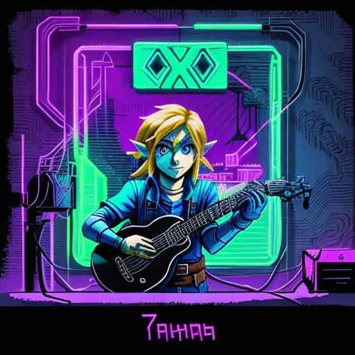 Link from Zelda in Synthwave Neon Style
