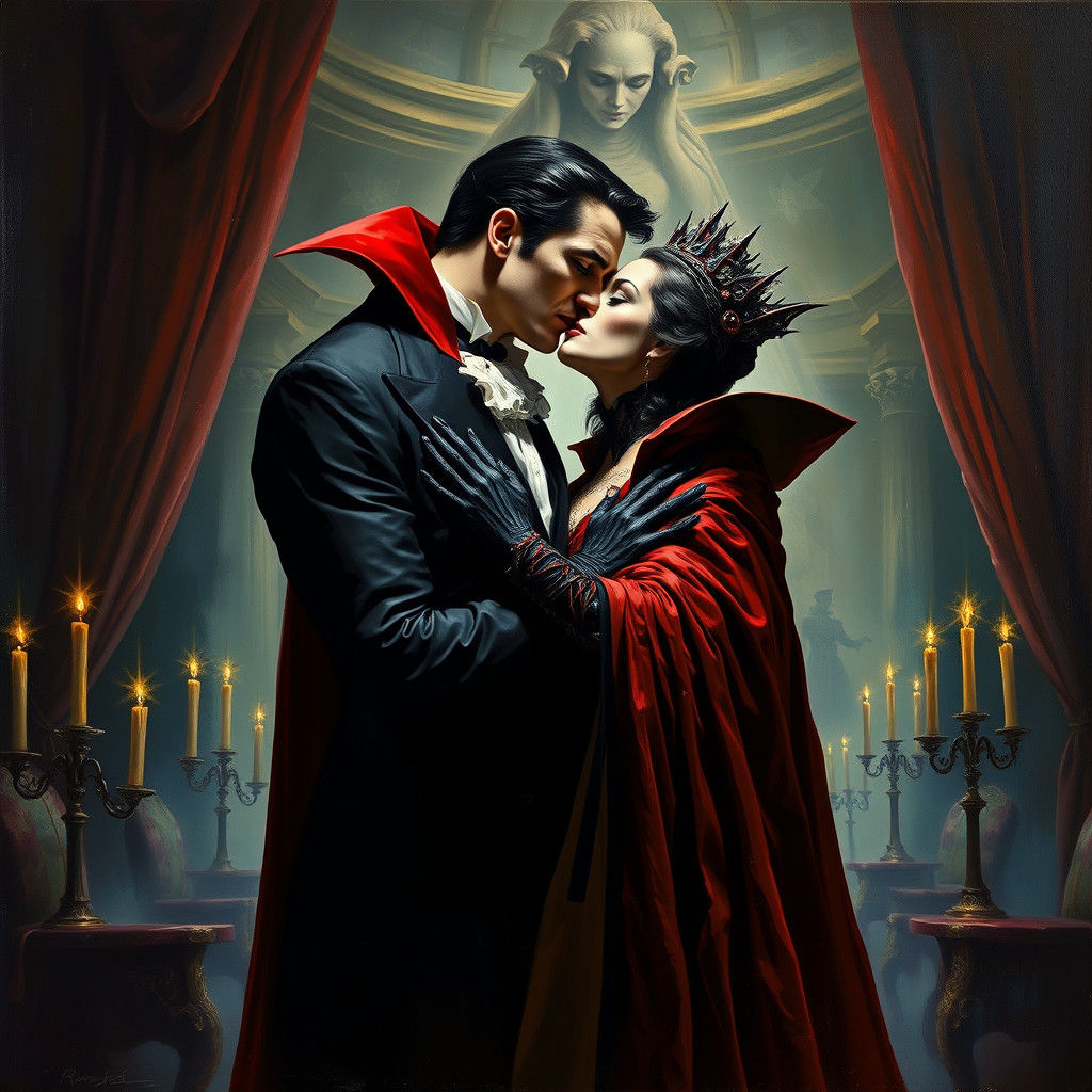 Gothic Dracula Kiss in a Dark Romantic Oil Painting