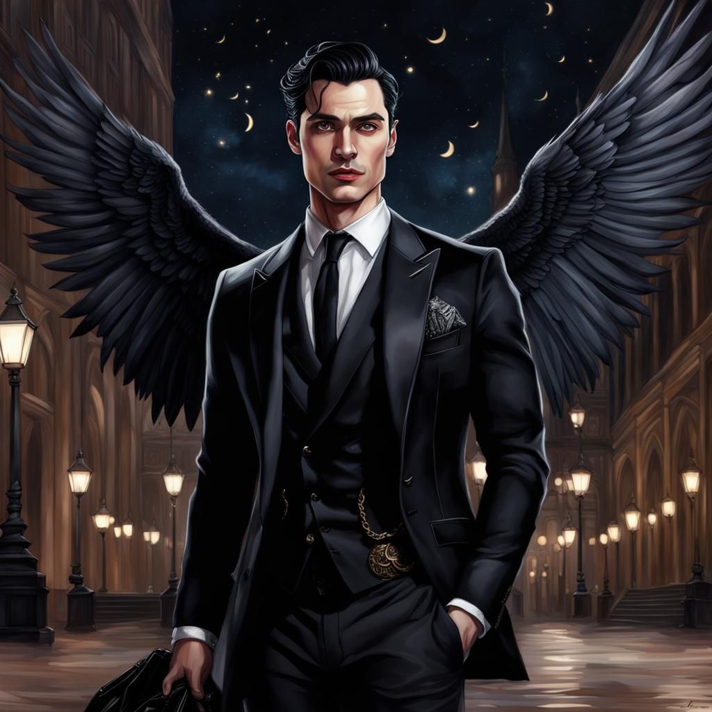 Hyperrealistic Portrait of Rhysand with Bat Wings