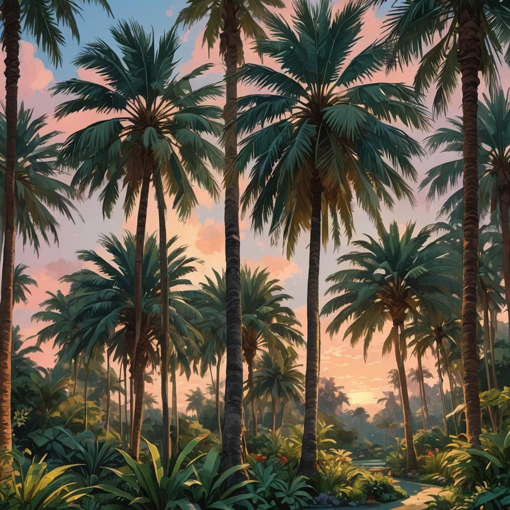 Palm Trees at Dawn: Watercolor Concept Art