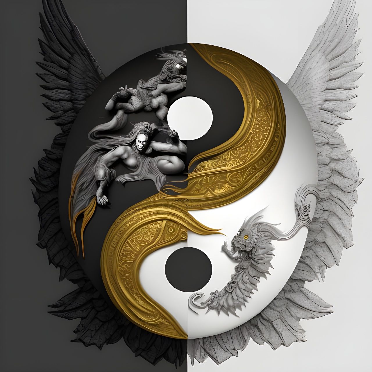 Yin Yang Angel Devil Symmetric Illustration