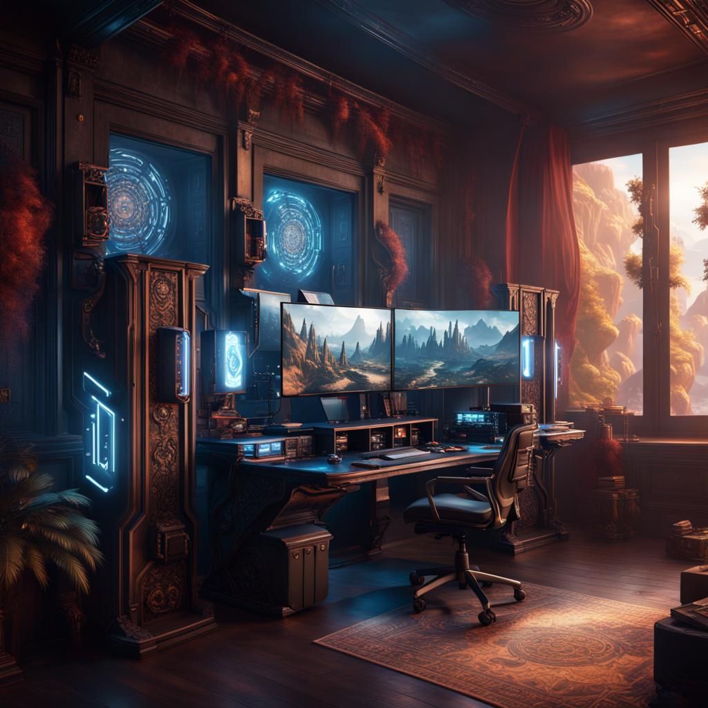 Modern Gaming Setup in Detailed Matte Painting