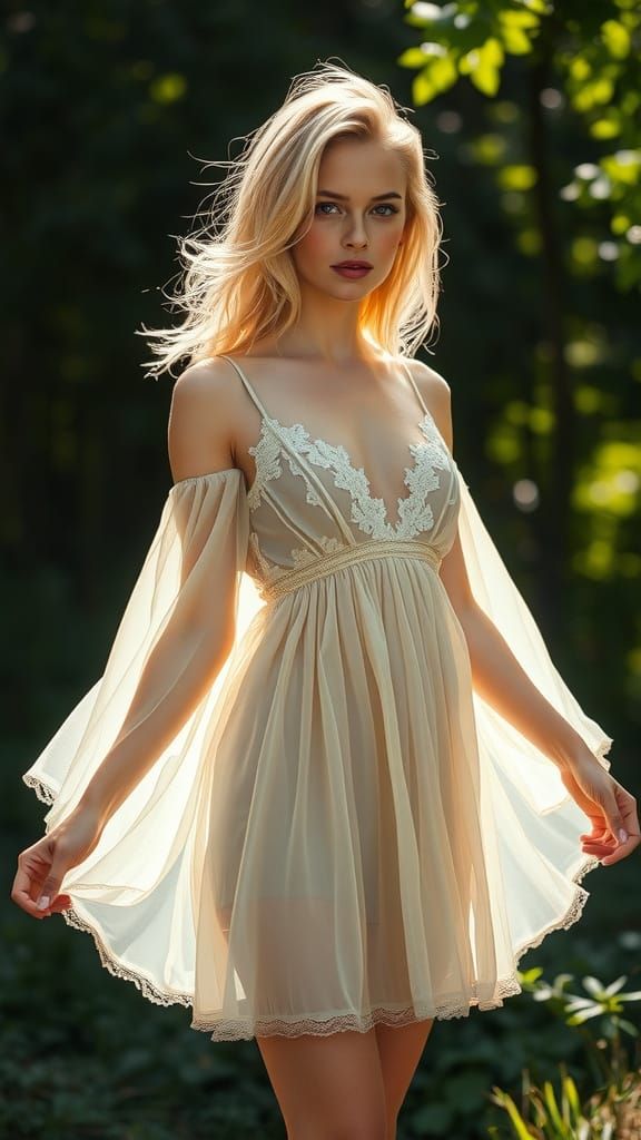 Ethereal Woman in Lace Dress, Fine Art Photography