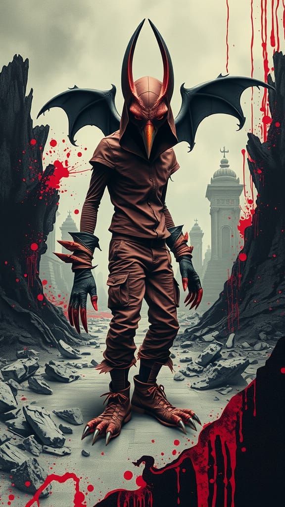 A vertical phone wallpaper blazing with 80% surrealism and 20% abstraction horror, inspired by Ralph Steadman’s splatter...