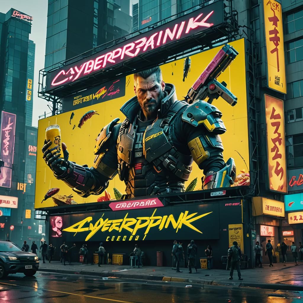Cyberpunk Food Billboard: Cinematic Still