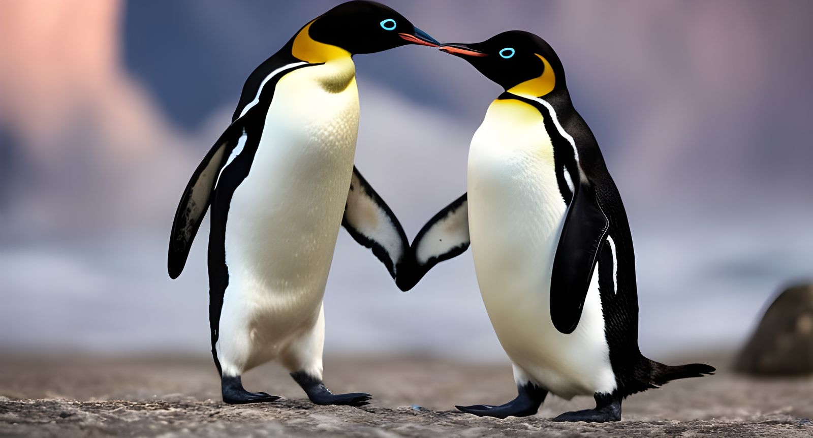 Penguins holding hands