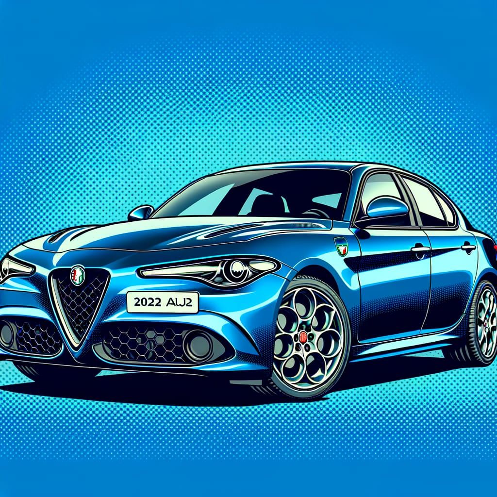 Blue Alfa Romeo Giulia in Pop Art Style