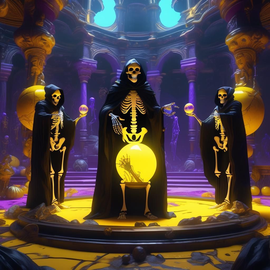Skeletons Around Glowing Orb in Dark Fantasy Style