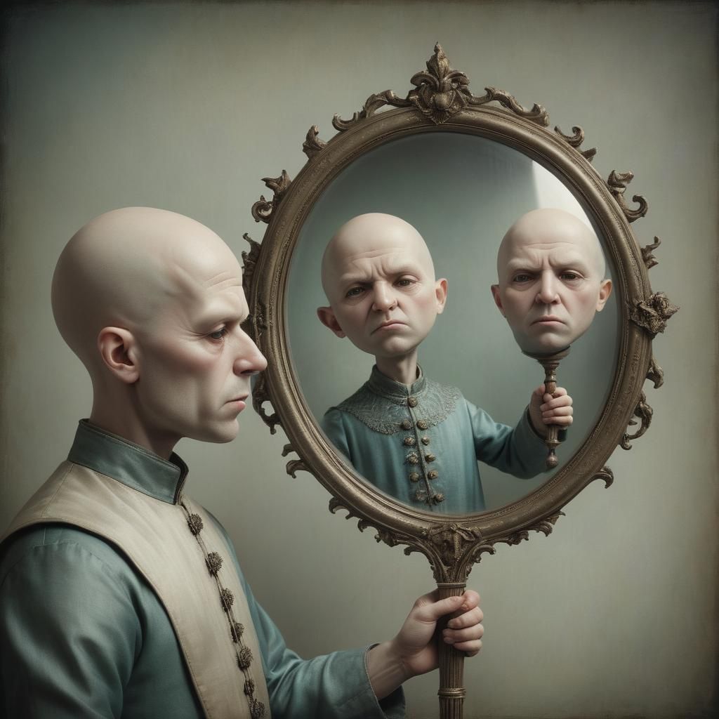 Angry Bald Man Reflecting Sun: Creepy Clay Sculpture