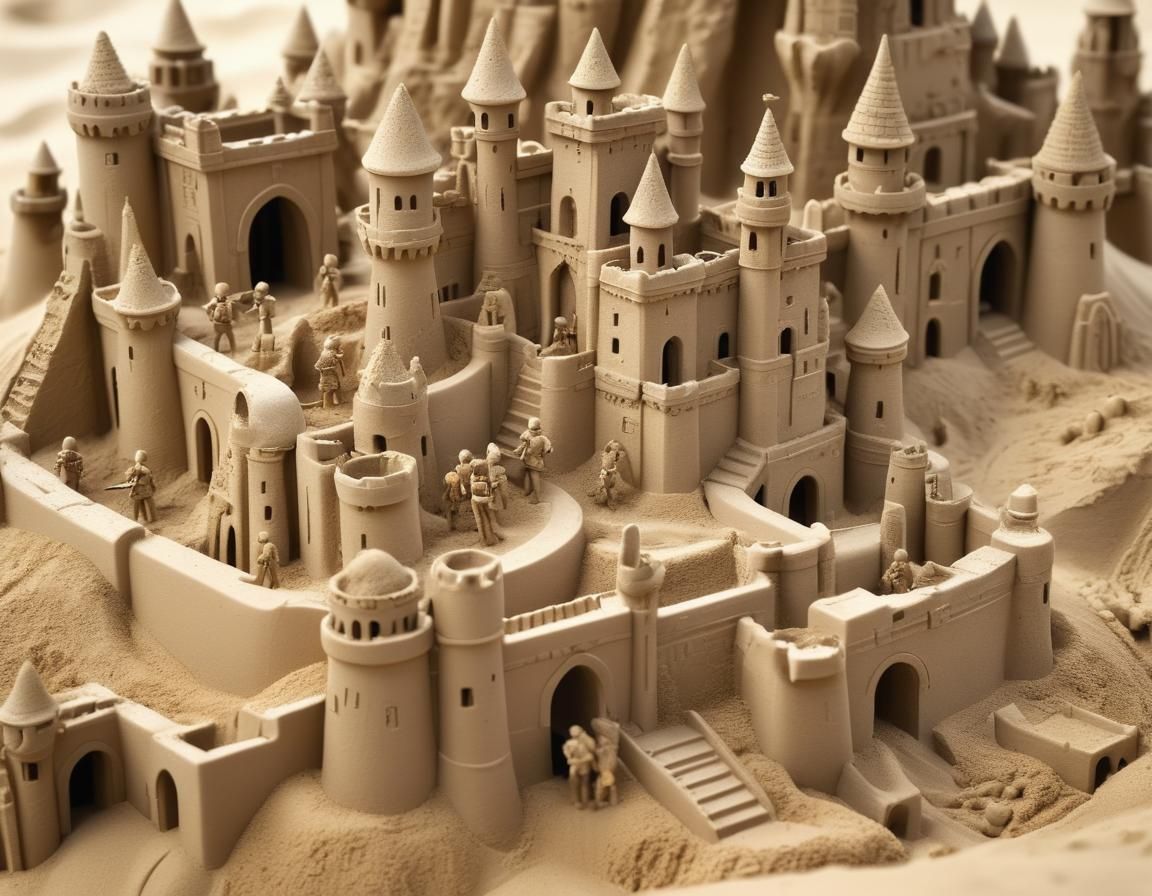 Macro Shot of Intricate Sand Castle Kingdom