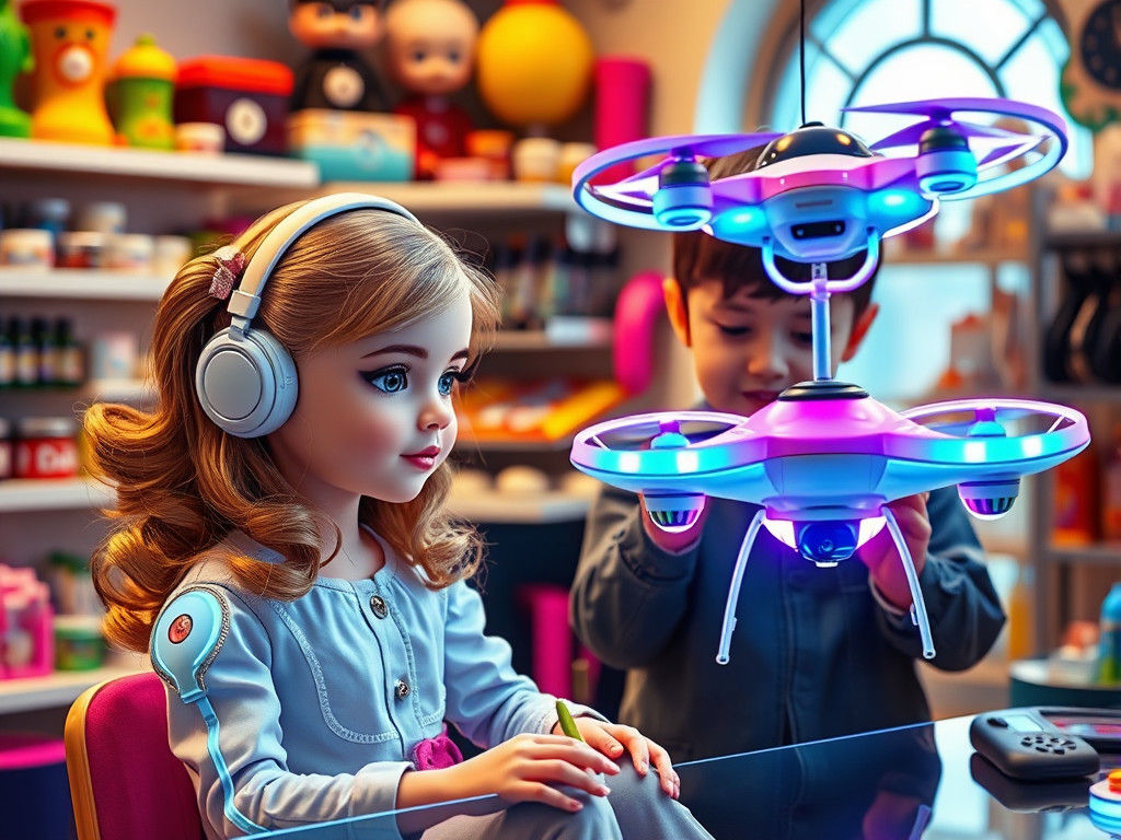 Photorealistic Toy Shop with Futuristic Toys