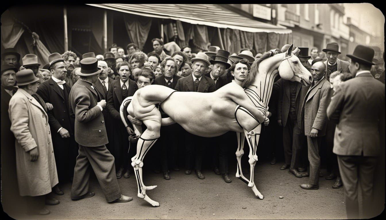 Vintage Freak Show Centaur Creature in Black and White