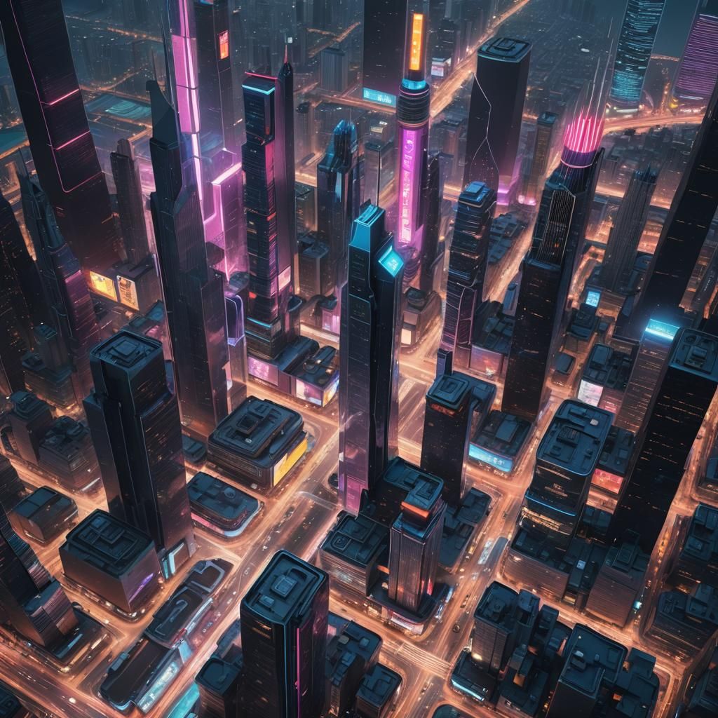 Futuristic Cityscape Aerial View as Matte Painting