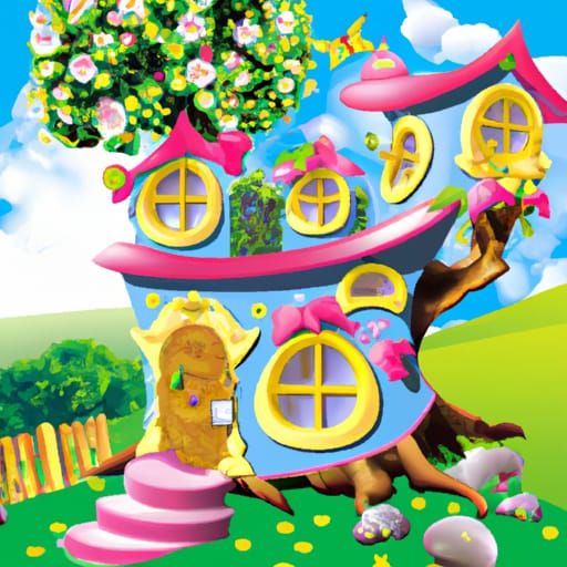 Enchanted Multi-Level Fairy House in Happy Surroundings