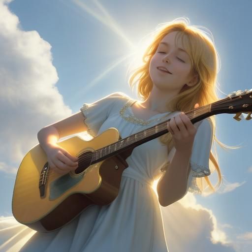 Heavenly Sunshine Guitar Player in Soft Focus