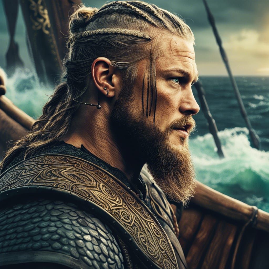 Viking Lord on Drakkar: Detailed Matte Painting