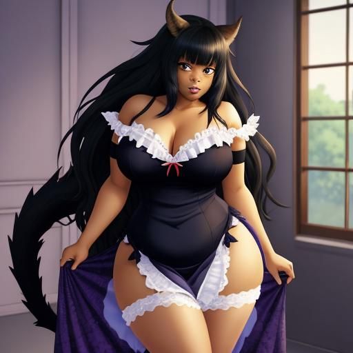 Curvaceous Woman with Tail in Anime Style