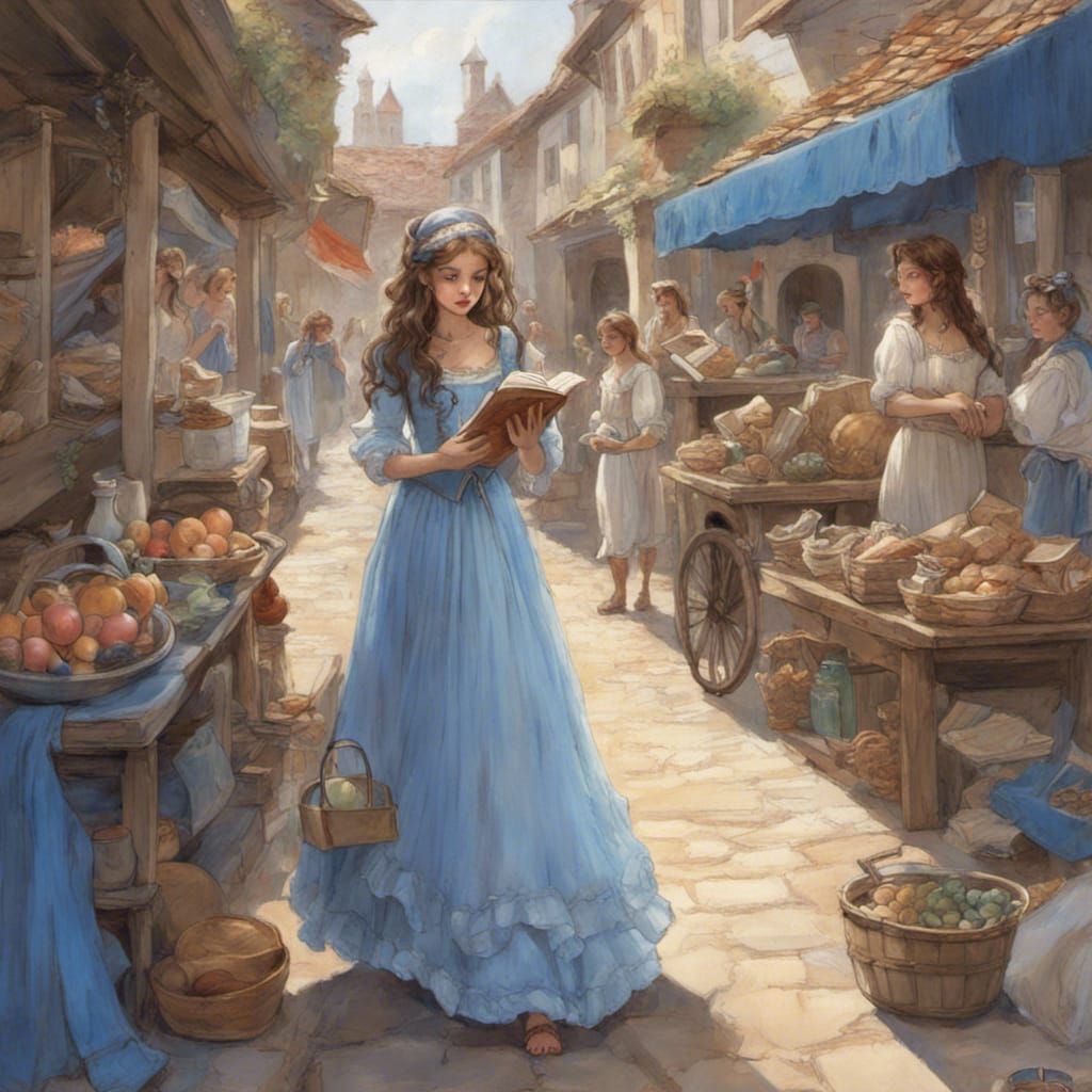 Princess Reading in Village Market, Rococo Style