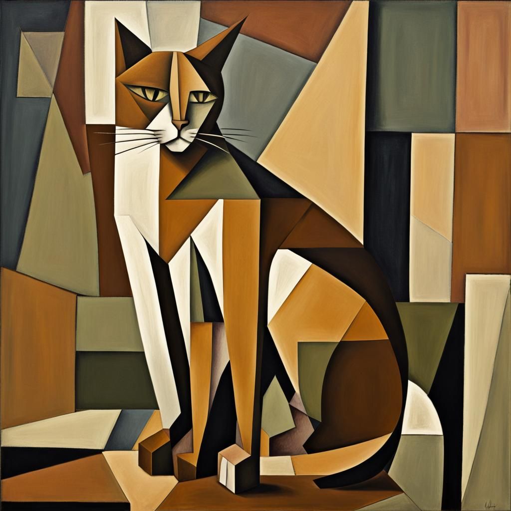 Cubist Centaurocat Portrait in Earthy Tones