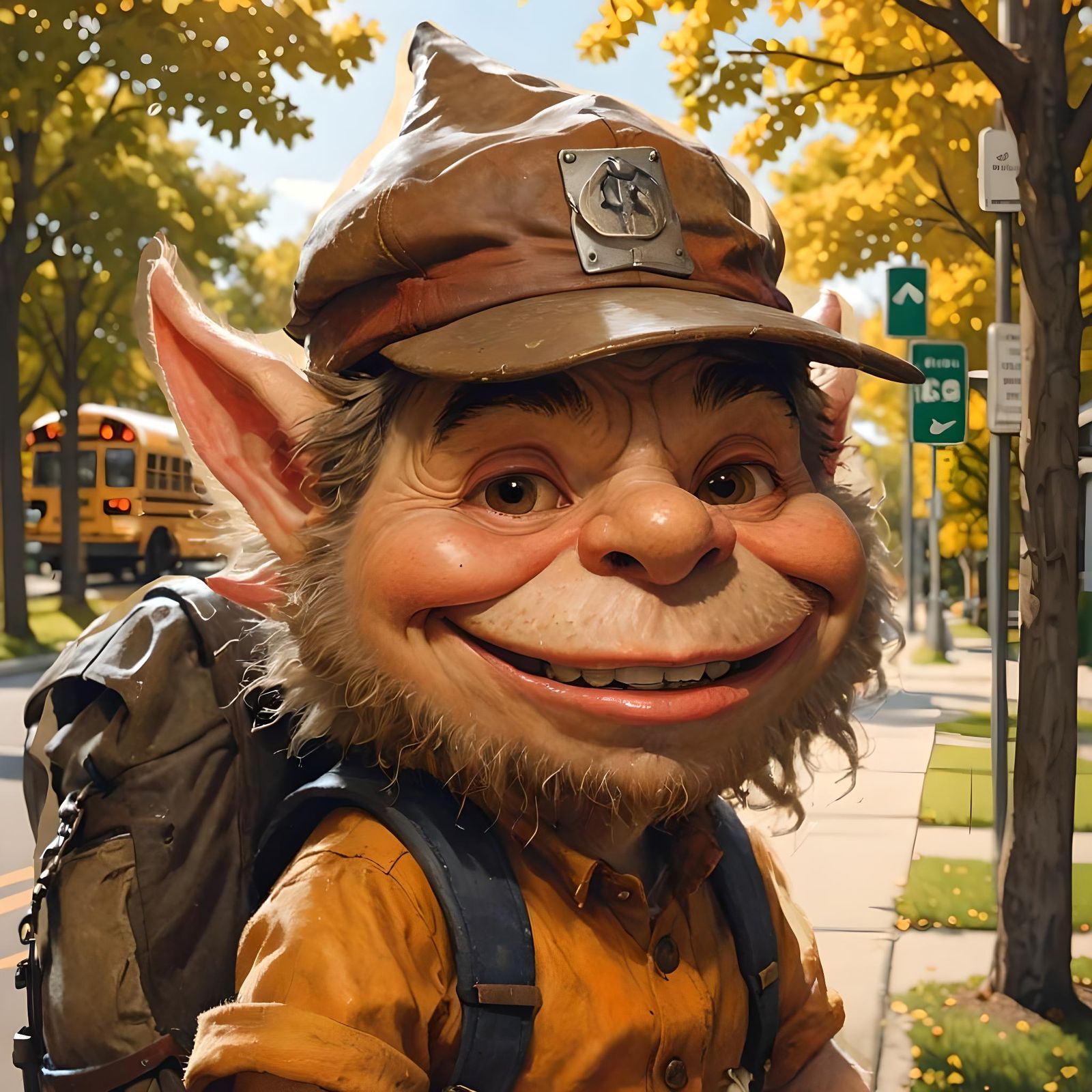 Detailed Suburban School Bus Stop on a Sunny Day