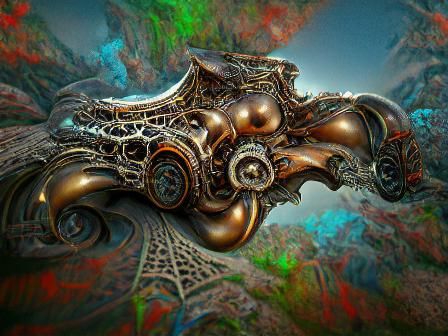 Steampunk Flying Machine with Rococo Architecture