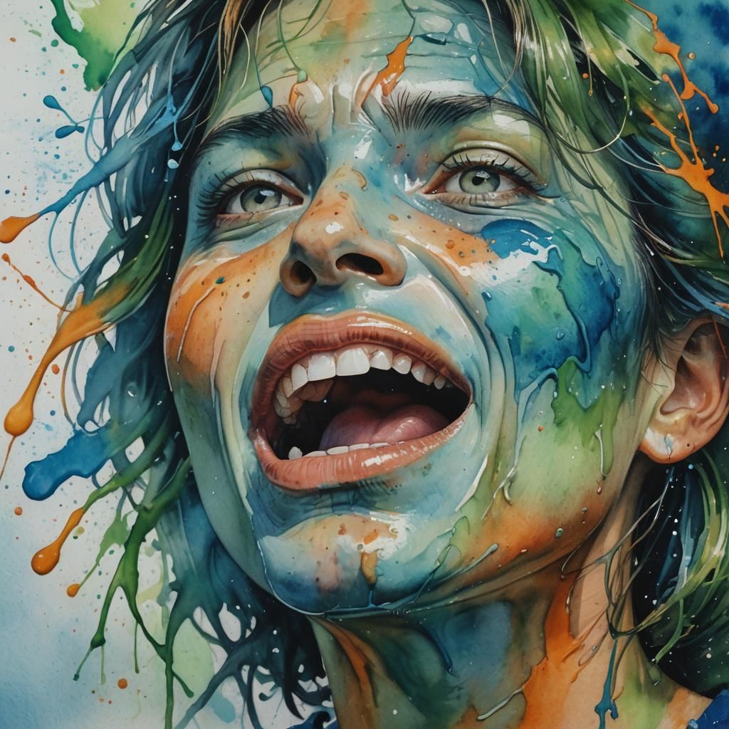 Gasping Face in Watercolor with Pastel Colors