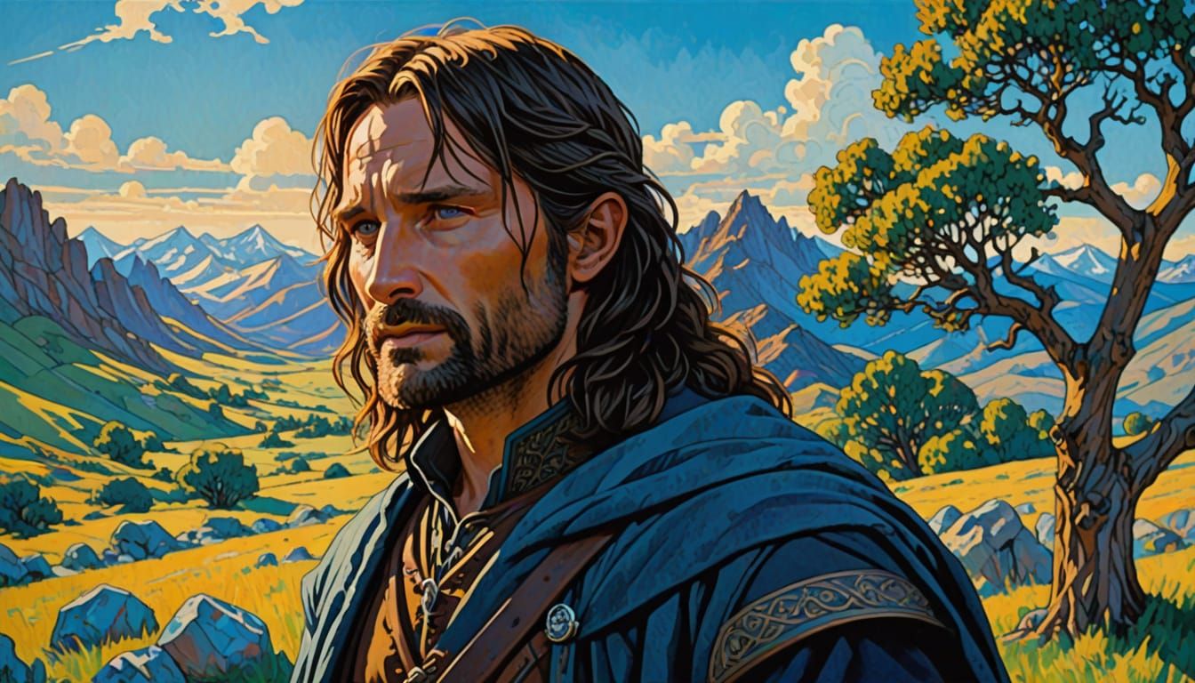 Aragorn Standing Tall in a Bright Blue Sky
