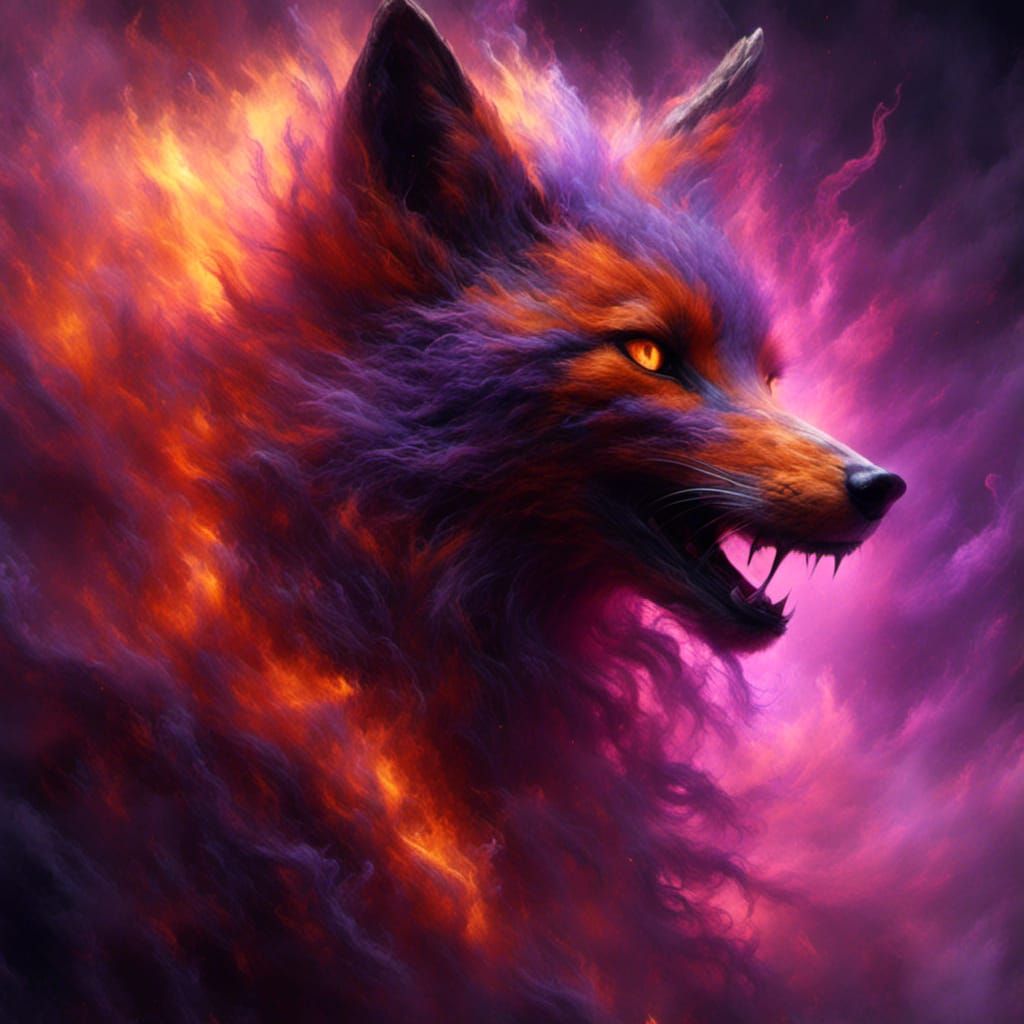 Eerie Red Fox Portrait in Dark Fantasy Art