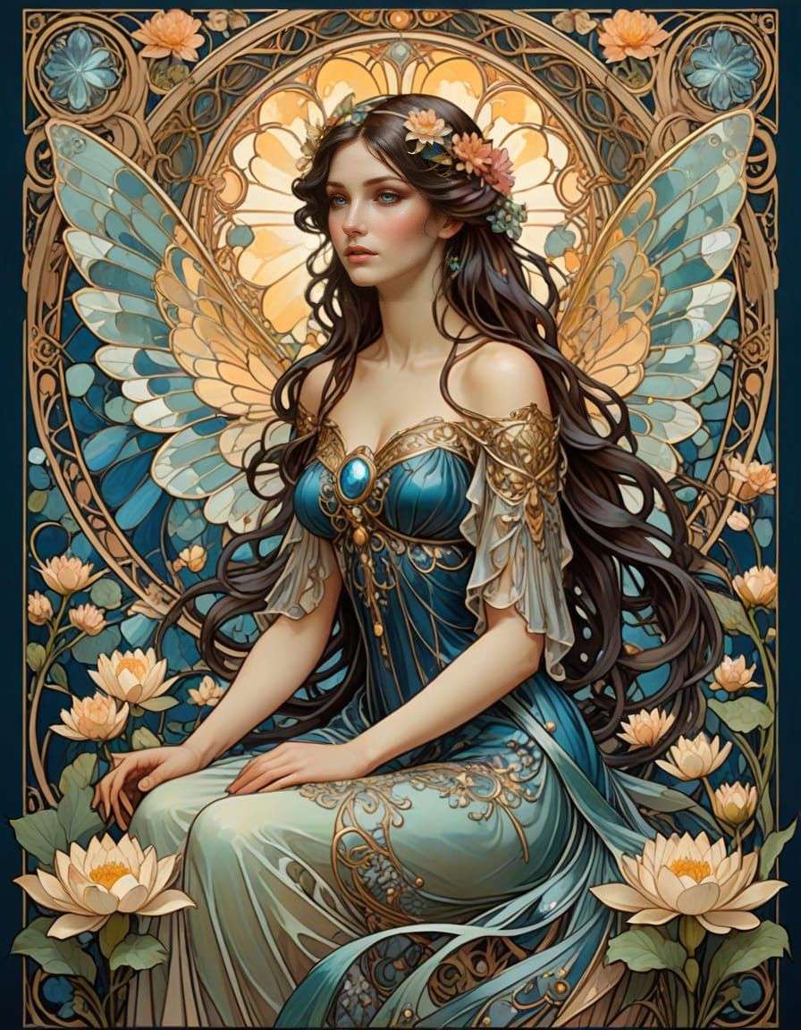 Ethereal Fairy Goddess in Art Nouveau Style