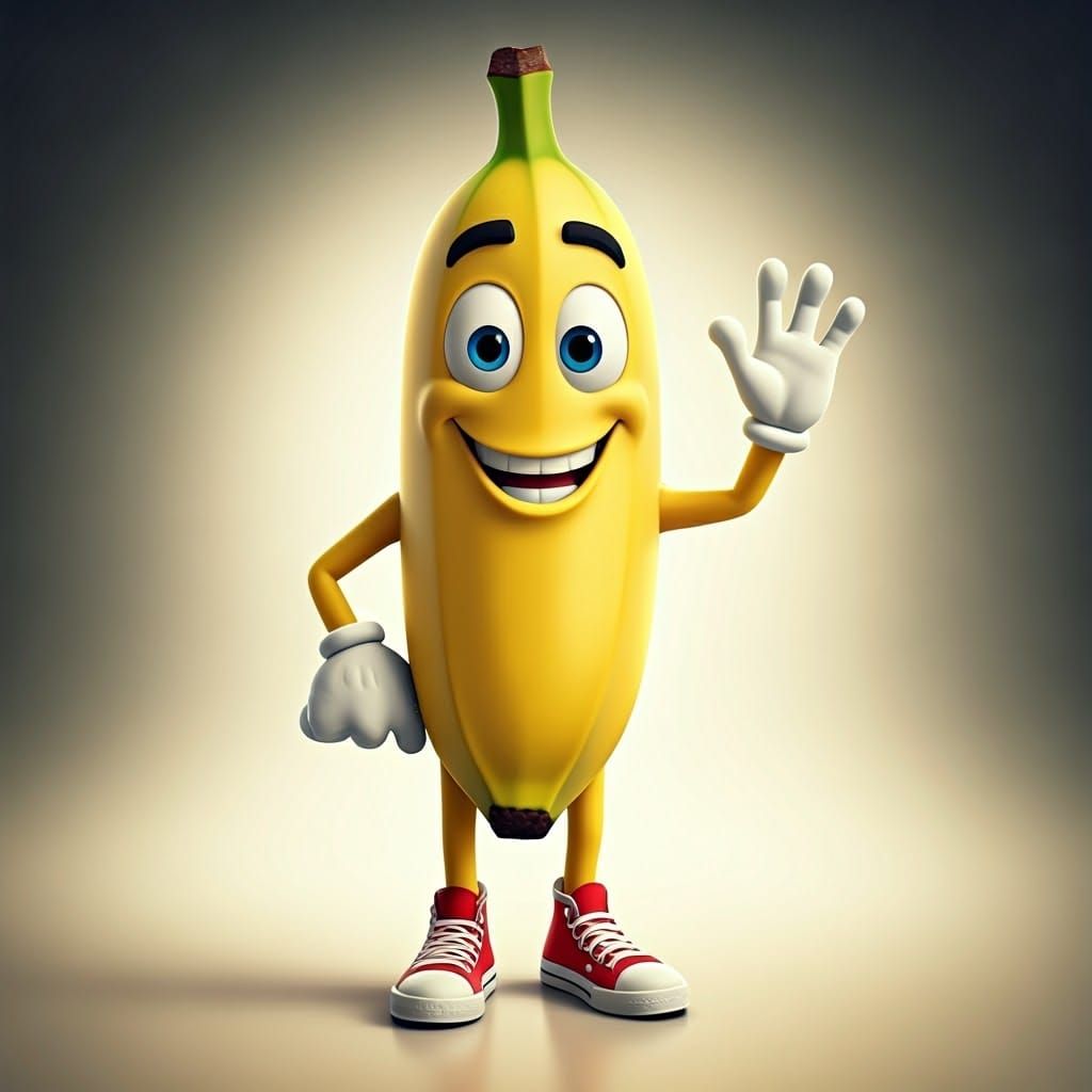 Vibrant Disney-Inspired Banana Character in Red Sneakers