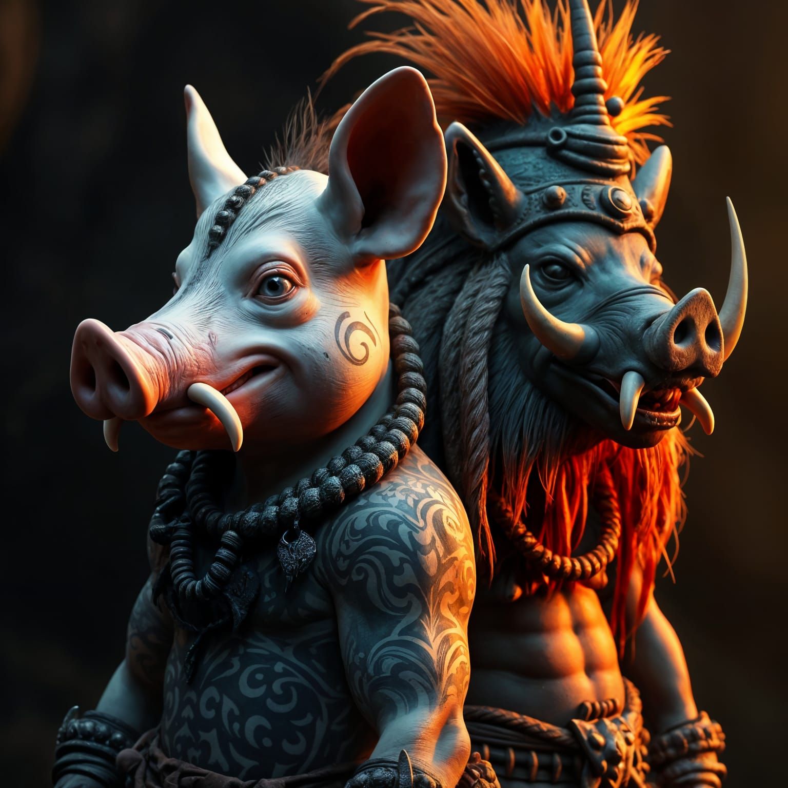 Albino Pig Shaman with Piercings, Hyperdetailed Digital Art