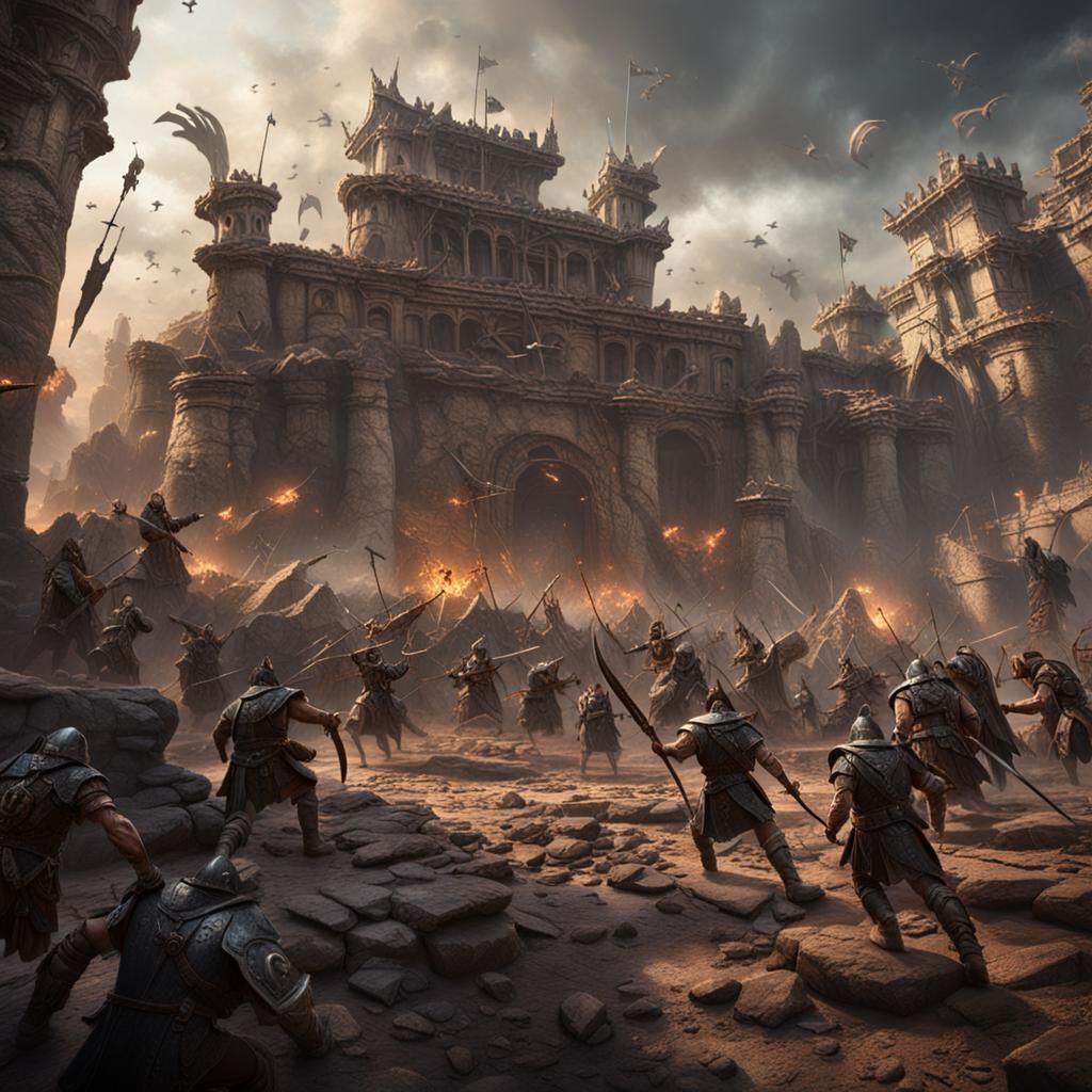 Barbarian Battle Scene in Detailed Matte Painting