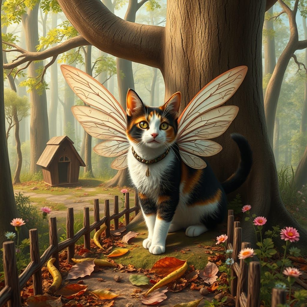 Whimsical Woodland Fairies with Cat Hybrids in Steampunk Fan...