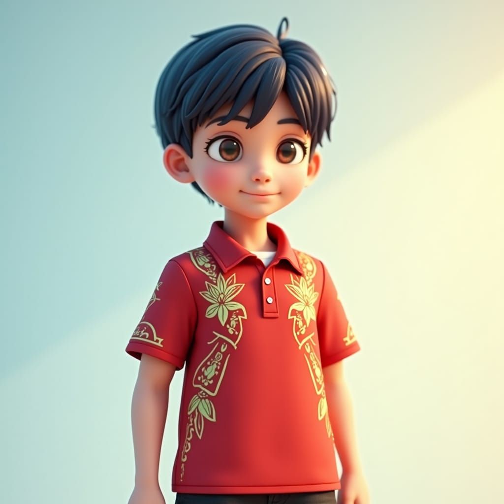 Anime-Inspired Boy in Colorful Polo Shirt, 3D Render