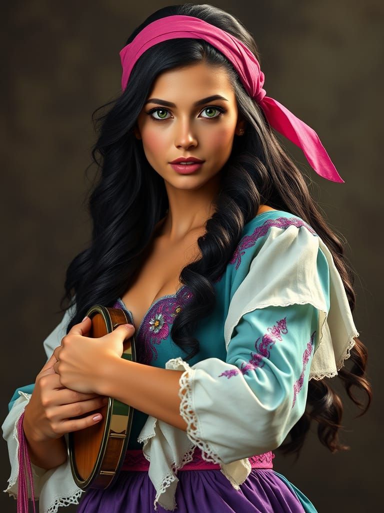 Ethereal Gypsy Dancer Captivates with Piercing Green Eyes
